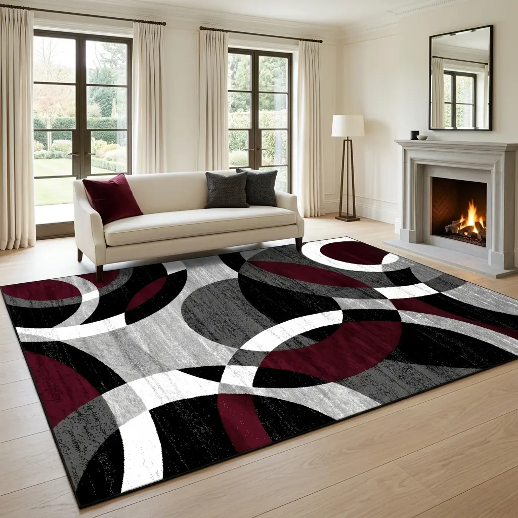 RUGIXE Black Red Abstract Washable Area Rug 8x10 5x8 4x6 for Living Room, Modern Wavy Color Block Soft Low Pile Area Rug with Non Slip TPR Backing, Foldable Machine Washable Indoor Rug for Bedroom Dining Room Apartment