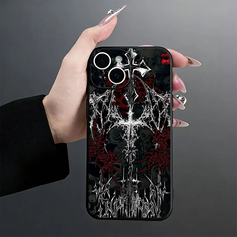 Gothic Cross Wings Phone Case， Dark Emo Streetwear Style for iPhone 17 16 15 14 13 12 11 Plus Pro Max， Cool Unique Trendy Gift.