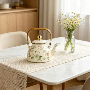 1.2L Thickened Enamel Teapot with Built-in Filter High Temperature Resistant Tea Water Separation for Kitchen Household Use silver cute accessory Tea Pot Set Butterfly