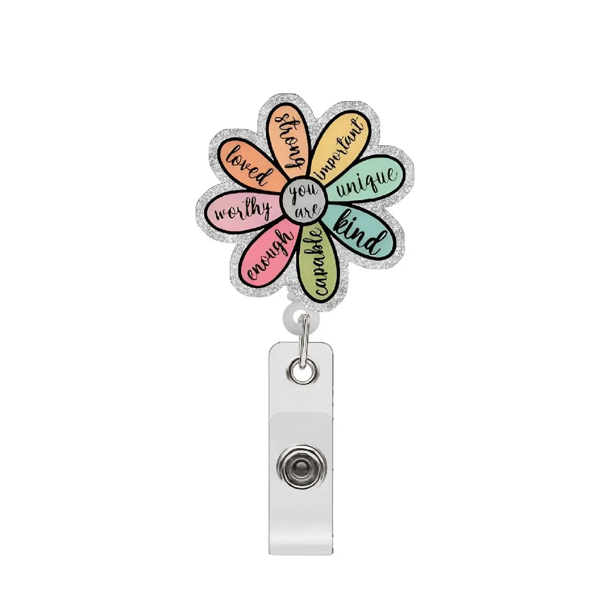 Cute Flower Design Badge Holder, Premium Decorative Badge, 1 Count Retractable Badge Reel, ID Card Holder for Students, Nurses, Teachers, Office Workers, Retractable Badge Holders, Badge Reels Retractable