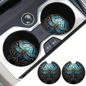 2 pc Fashionable dragonfly Car Coasters - Easy to Remove Non-slip Universal Coasters, Durable Synthetic Rubber, Suitable for Car/Home/Office Desk