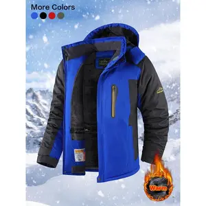 Men's winter wool lined warm and detachable hooded jacket, windproof and waterproof outdoor skiing jacket, fully zippered closure, multiple pocket design, suitable for outdoor activities and mountaineering skiingRAIMENTRY