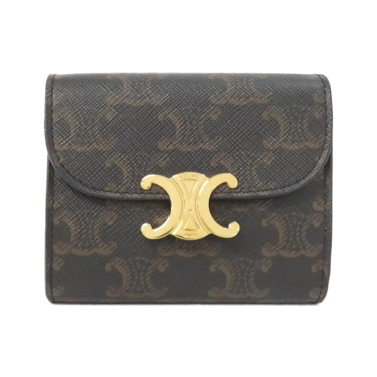Pre-owned Celine Calfskin Small Leather Goods Triomphe Canvas Calf Wallet