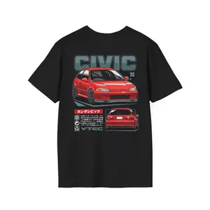 Honda Men's and Women's T-shirt Summer Tee Honda Civic EG 90s Icon Short-sleeved Spring and Autumn Motorcycle Cycling Top