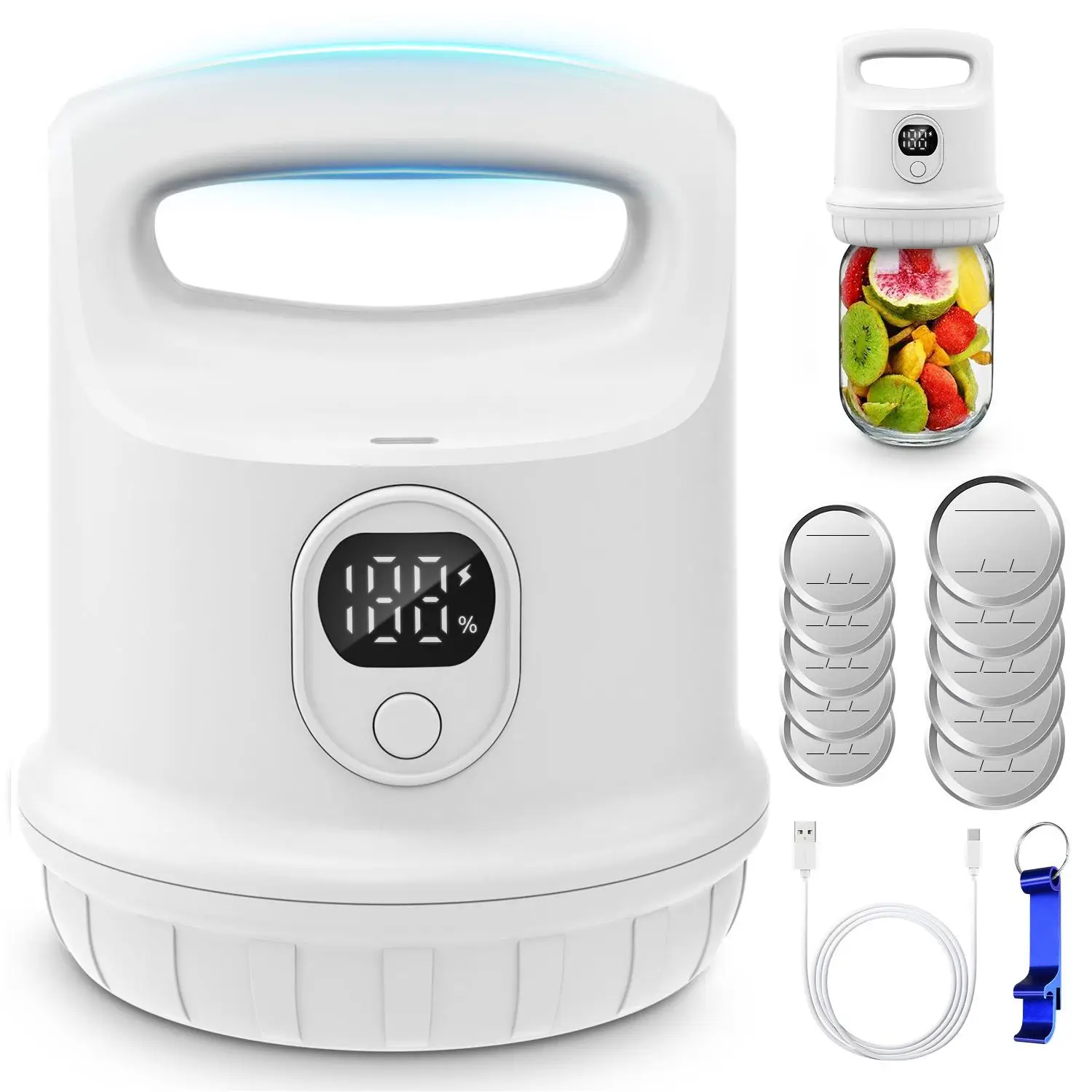 Automatic Electric Mason Jar Vacuum Sealer,Jar Vacuum Sealer for Wide and Regular Mouth Mason Jars with Ergonomic Handle,Cordless Vacuum Sealing Machi