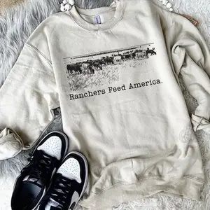 Western ranchers feed america Graphic Crewneck & T-shirt, Western cowboy farm Hoodie, Trending western sweatshirt, Western Boutique, Handmade, Plus size available, sweatshirts for women