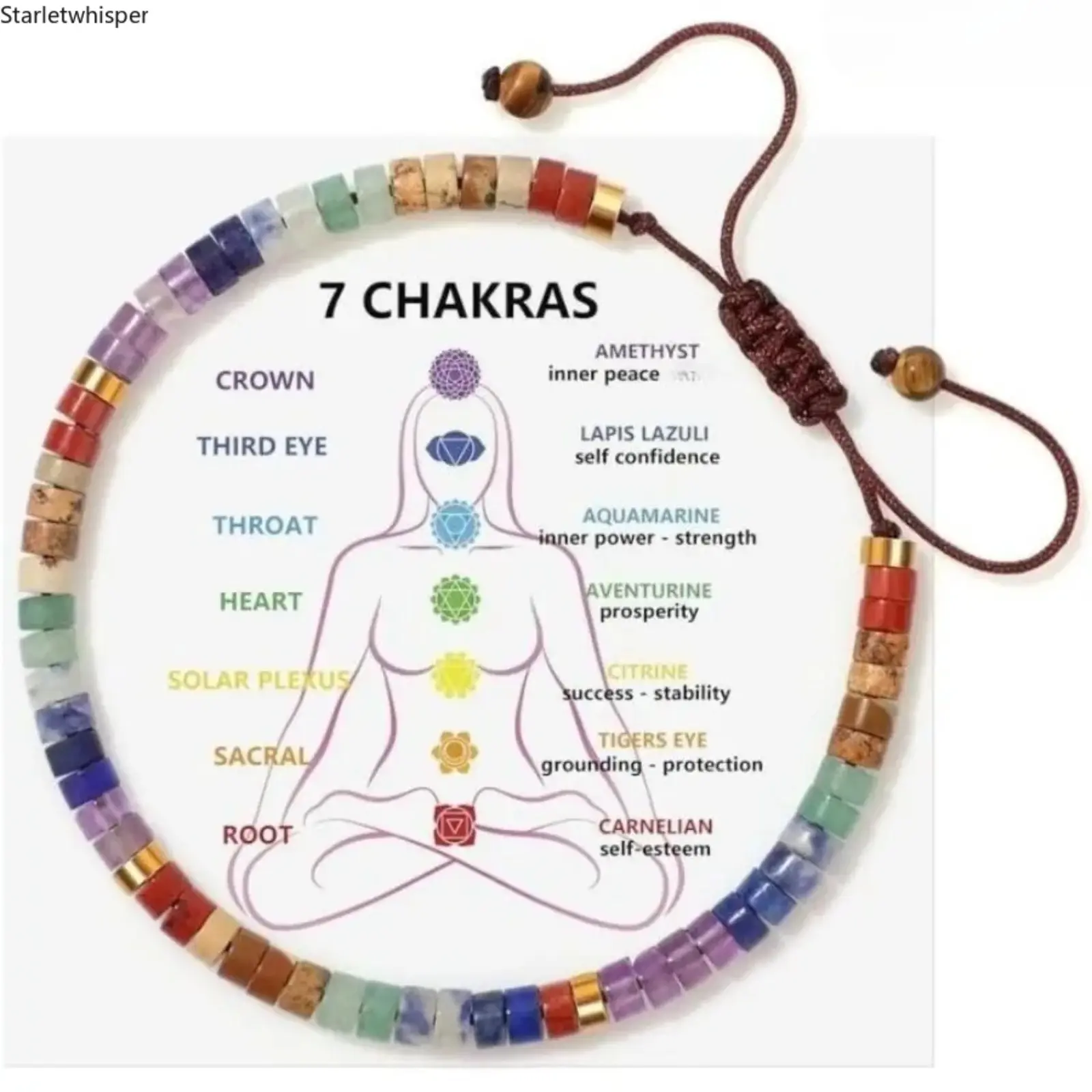7 Chakra Natural Healing Crystal Beaded Bracelet, Adjustable Spiritual Energy Balancing Stone Bracelet, Wellness Yoga Meditation Jewelry for Women, Ideal for Daily Wear & Spiritual Healing Gift