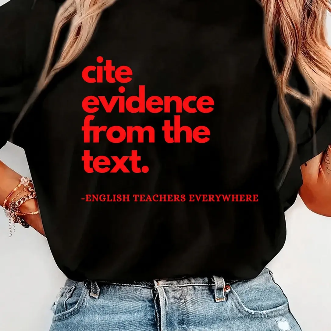 Women's Soft Cotton Crew Neck Short-Sleeve Graphic Print T-Shirt - ELA English Teacher "Cite Evidence From The Text" Design, Retro Vibe Tops