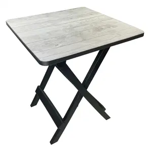 19-inch Plastic Folding Outdoor Camp Side Table, Gray Wood Grain