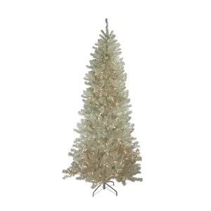Northlight 9' Prelit Metallic Sheer Champagne Tinsel Tree