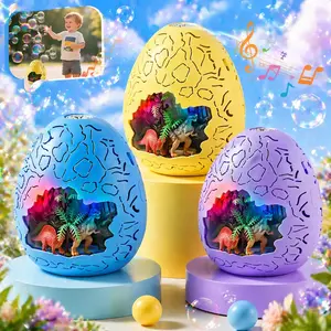 LED Musical Dinosaur Egg Bubble Machine, Automatic Bubble Blower Fun Summer Outdoor Toy for Boys & Girls