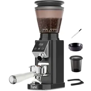 Tuni G1 Conical Burr Coffee Grinder, 48 Grind Settings Anti-static Burr Mill, Precision Electronic Timer and LED Touchscreen for Espresso/Drip/Cold Brew/French Press, Stainless Steel, Black