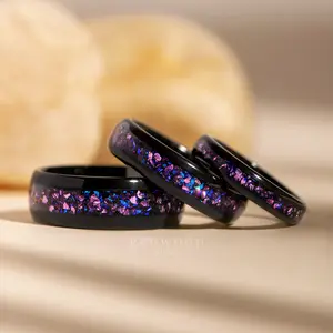 Matching Black Tungsten Rings with Purple Lab Alexandrite - 4MM, 6MM, 8MM