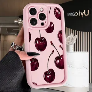 Deep red cherry Case for iPhone 16e 15 17 Air 16 14 13 12 11 Pro Max Plus X XS Shockproof Full Camera Protection Durable slim Silicone Cover Christmas