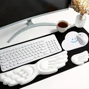 Angel Wing Wrist Rest  Angel  Keyboard Wrist Rest with  Hand Support and Cloud  Pad Set, Pu Leather Surface, Non-Slip Base & Memory  for Office, Gaming, Work(3Pcs, White)