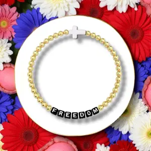 Reversible Freedom Bracelet with White Stone Cross - Custom Word Bracelets - USA - Trendy - Preppy