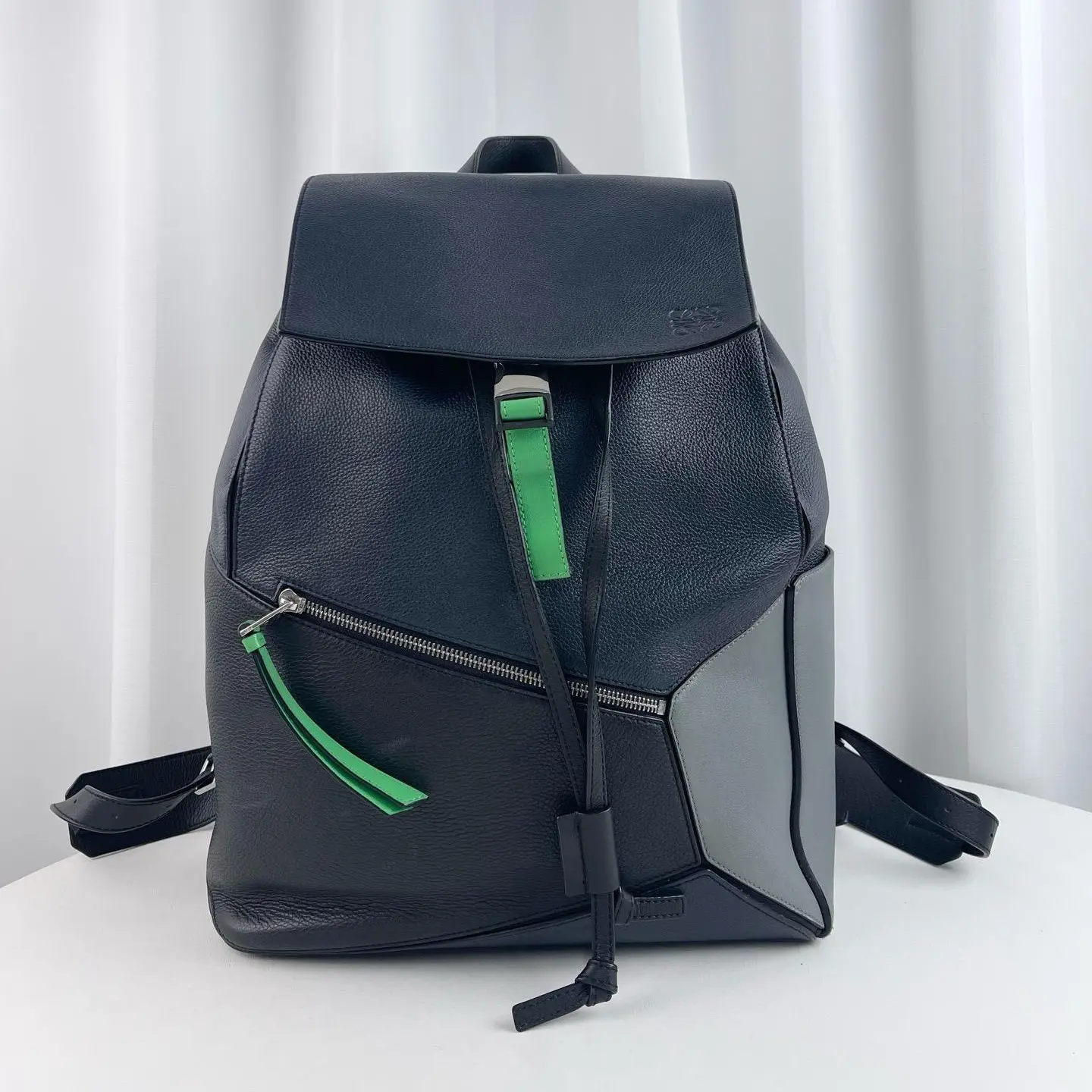 Pre-owned Loewe puzzle' Colourblock Leather Backpack In Deep Blue / Green 23188482