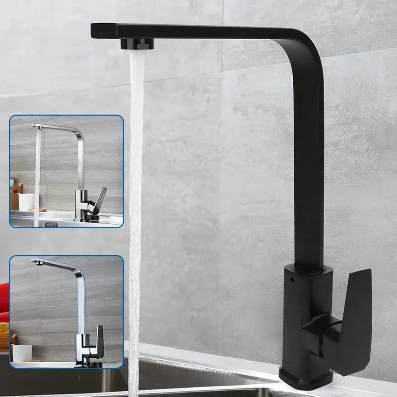 Stainless Steel Kitchen Faucet, Dual Temperature Use, Rotatable Seven-Word Square Splash Guard, Splash Proof Faucet, Ideal for Vegetable Sink, Home Use, Stainless Steel Tap, Modern Kitchen Faucet