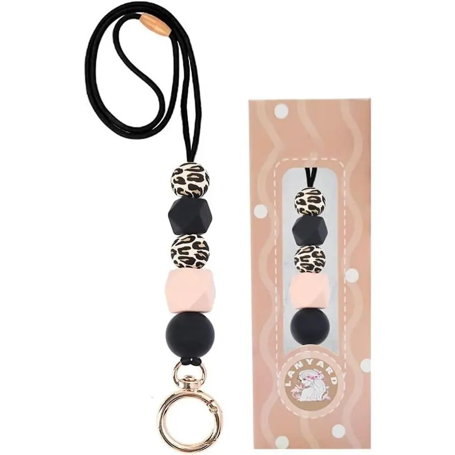 HY-KC136 Teacher Lanyards for ID Badges and Keys, Cute Silicone Beaded Lanyard for Women Nurse Employees Students