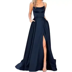 Navy Blue Bridesmaid Dress For Weddings Woman Guest 2026 Sexy Spaghetti Straps Split Prom Party Gowns Long Maid Of Dresses