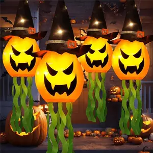 Halloween Decorations Outdoor Decor - Lighted Hanging Glowing Pumpkin Witch Hat with 3 Flashing Modes, Scary Orange LED Lights for Indoor & Outdoor Party, Yard, Garden, Tree Decor (4Pcs), hanging lights, Halloween party lights, new gift ideas, home decor