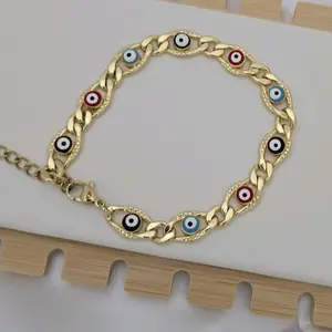 Gold Plated 128 Evil Eye Bracelet with Colorful Ojitos for Stylish Accessory