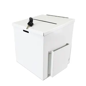 FixtureDisplays® White Metal Donation Box Collection Box Tithes Offering Drop Ballet 8.5X8X9.5 10918-WHITE-RIVETP