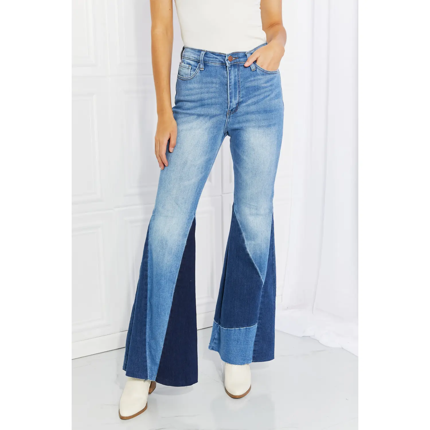 Vibrant Sienna Full Size Color Block Flare Jeans