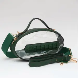 Clear Football Crossbody Bag – Stadium Approved Purse for Game Day, Tailgates, Concerts & Events | Transparent Football-Shaped Handbag with Adjustable Strap – Stylish Clear Bag for Women & Sports Fans