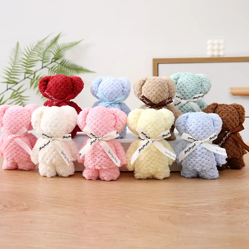 Cute Bear Towel Gift Set with Transparent Bag, 20pcs/set Mini Bear Towel with Gift Bag, Perfect for Weddings, Birthdays, Party Gifts
