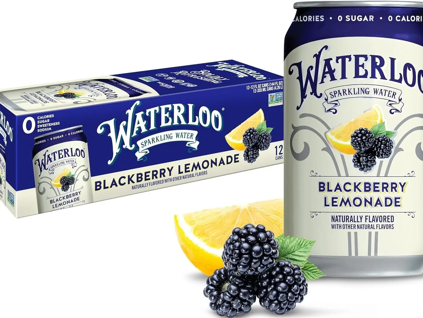 Waterloo Sparkling Water, Blackberry Lemonade, 12 Fl Oz Cans (Pack of 12) | Naturally Flavored, Zero Calories and Zero Sugar or Sweeteners Beverage