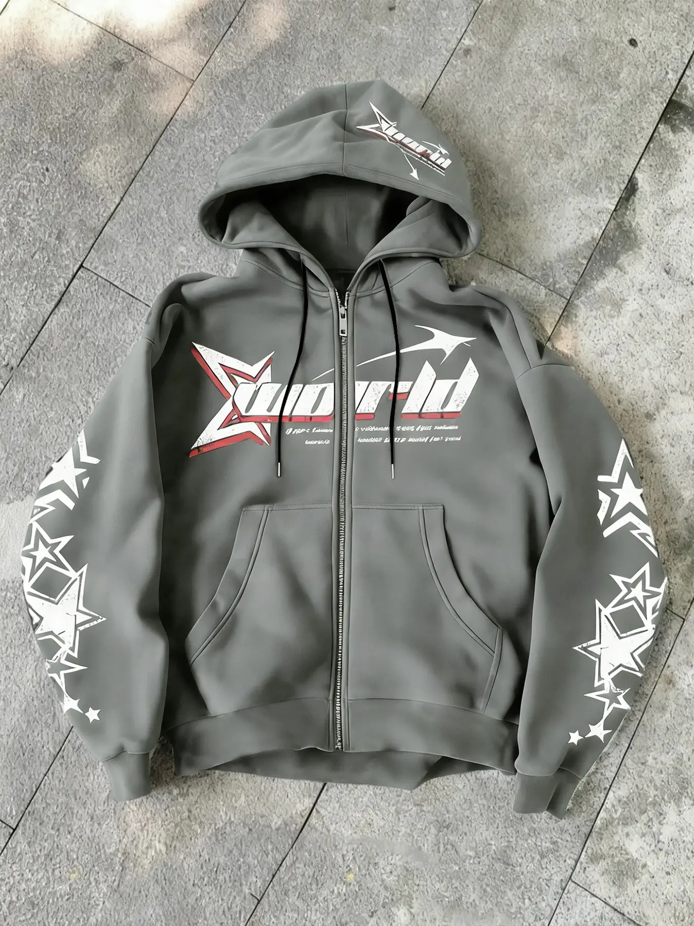 zip up hoodie letter print grey - TikTok Shop
