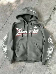 Unisex Zipper Soft Hoodie Sweatshirts with Cool Letter Star Print, Comfortable Fit Fashion Jacket, Perfect Everyday Inner Wear for All Seasons