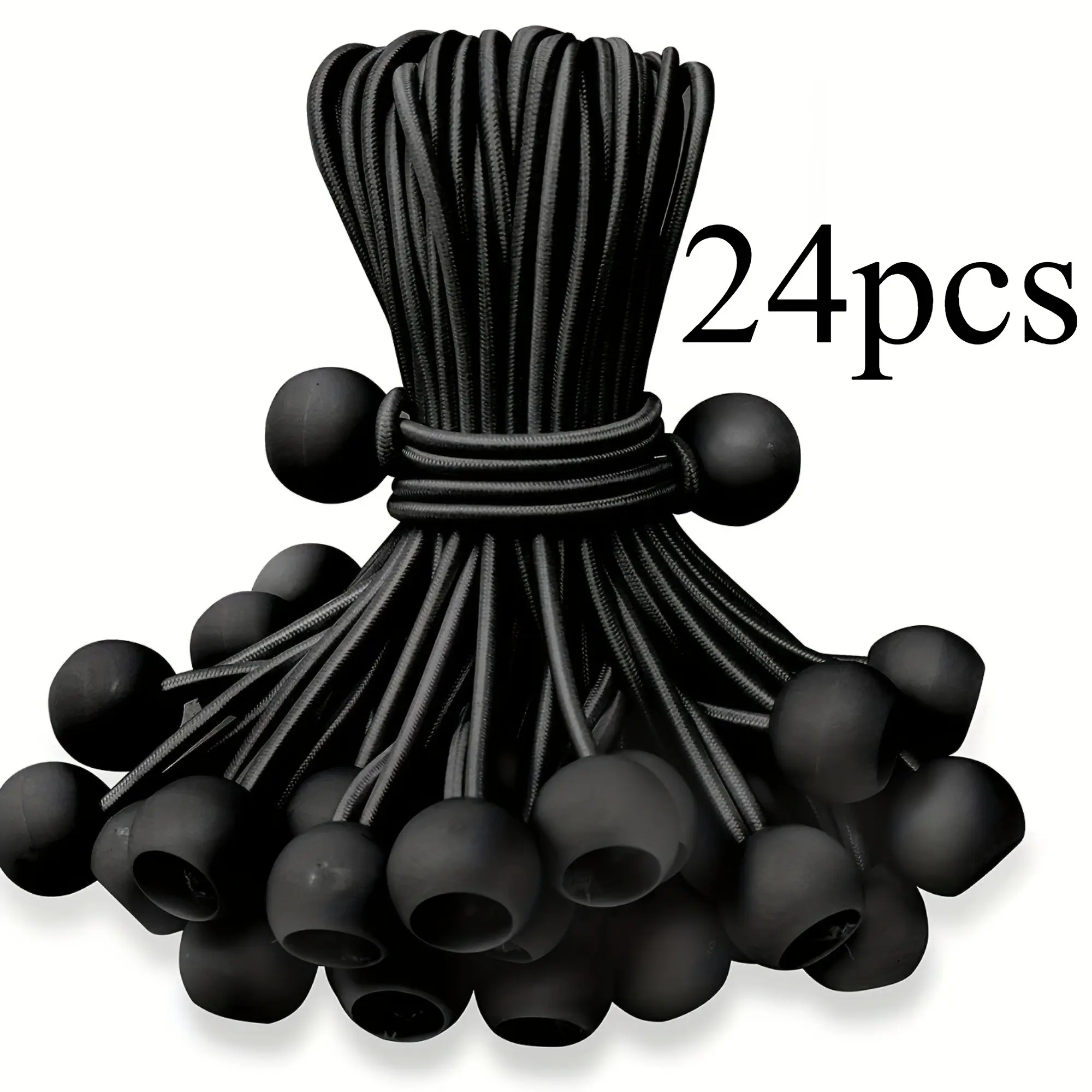 24pcs Heavy-Duty Ball-Head Elastic Straps, Ball Head Feature, Reusable for Canopies, Tents, Umbrellas, Sunshades, Outdoor Fixing, Outdoor Friendly, No Disassembly Needed