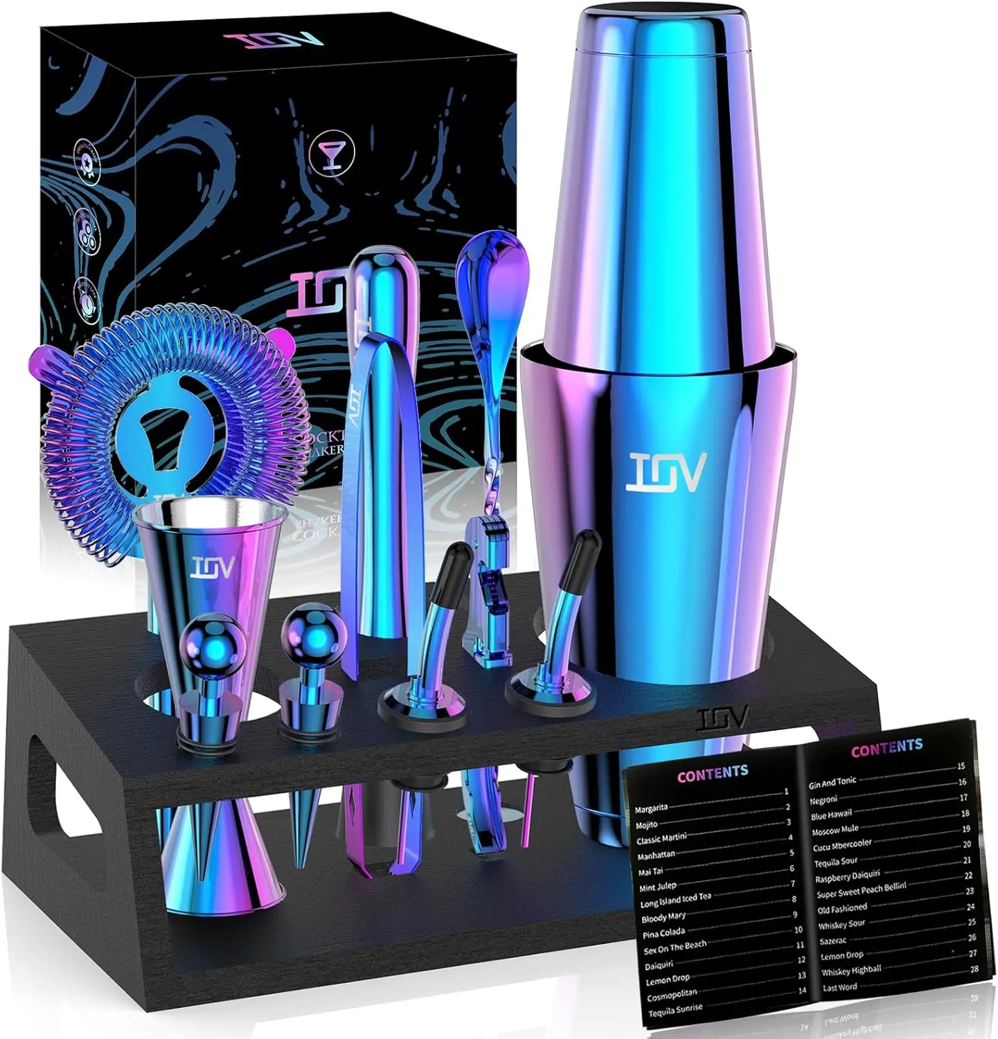 IOV 12-Piece Boston Cocktail Shaker Set | Complete Bartender Kit with 18oz & 28oz Shakers, Bar Tools for Professional Mixing at Home and Parties Bottle Shape Opener Adjustable Ice Texture  #Summervibes