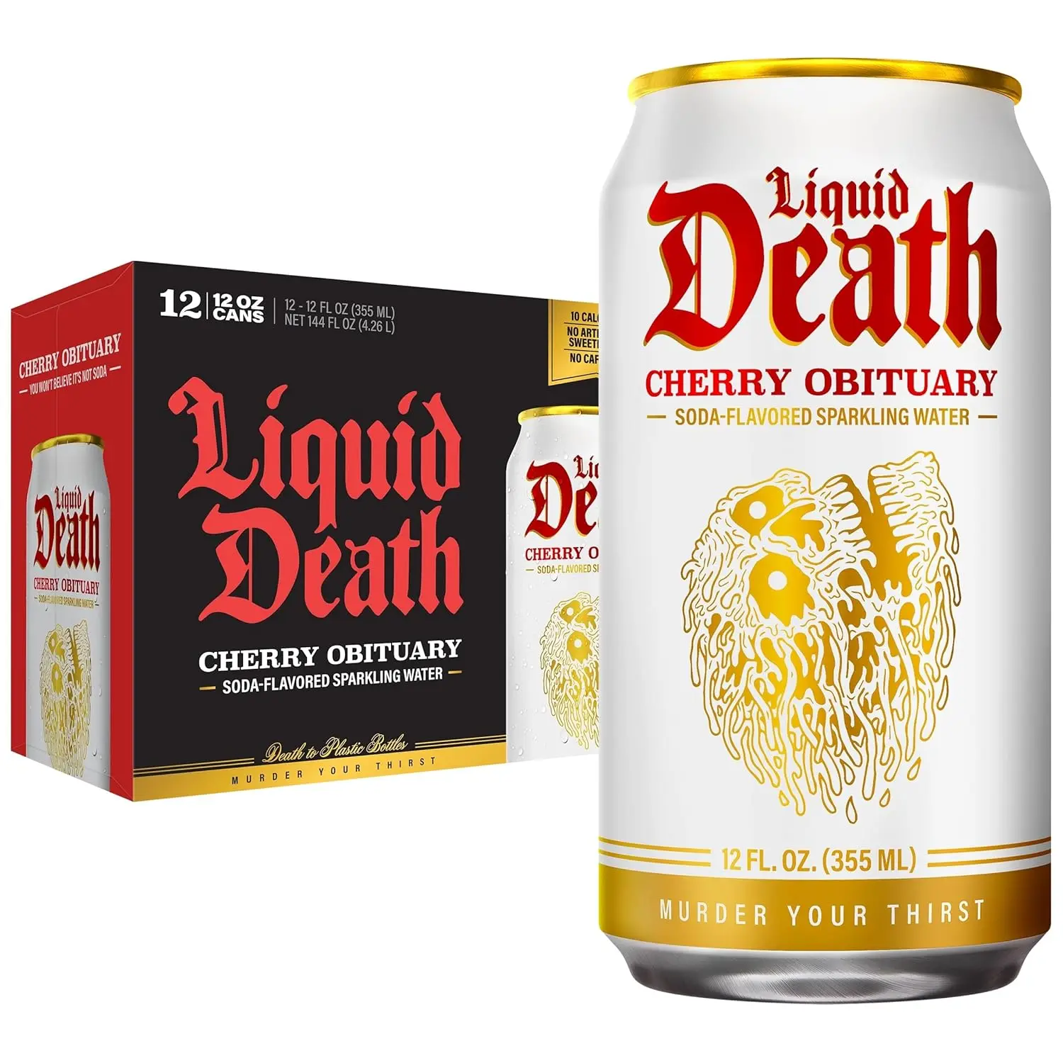Liquid Death Soda-Flavored Sparkling Water Beverage, 12 Fl Oz, Pack of 12, Less Sugar, Huge Flavor, No Caffeine, No Artificial Sweeteners