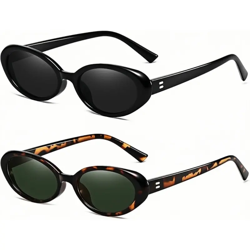 〖Summer Vibes〗2 PCS Retro Oval Sunglasses for Women Men Fashion Small Oval Sunglasses 90s Vintage Shades Frames UV400 Protection Classic Design sunglasswomen rich girl sunglasses