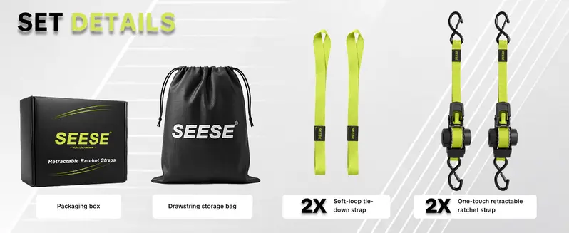 SEESE Sturdy Retractable Ratchet Straps  1"x 11 ft-1550 LB Break Strength Cargo Straps for Moving Appliances, Lawn Equipment, Motorcycle Green ,Halloween gifts