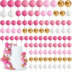 32Pcs Pink Gold Ball Cake Topper Decorations Mini Balloons Cake Topper Sticks Foam Balls Cake Picks Cake Topper Balls Cake Decorations for Wedding Party Birthday Cake Decorating