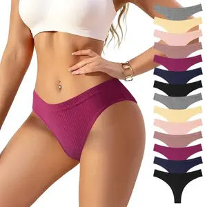 7/14-Pack Seamless Cotton Thong Panties for Women, Low Waist Soft Breathable Stretch Underwear Set