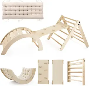 7-in-1 Pikler Triangle Set, Montessori Toddler Climbing Toys Indoor, Easy-Fold Pikler Climbing Set for Early Education, Fun Baby Climbing Gym and Jungle Gyms Indoor Playground for Kids 1-3