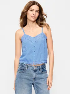 Old Navy Women's Lace-Trim Linen-Blend Cami Tank Top