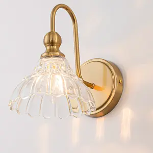 Vintage Bathroom Light Fixtures Over Mirror, Wall Sconces Lighting with Flower Glass Shade, Farmhouse Vanity Lights for Bedroom Kitchen Living Room Hallway Light