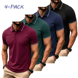 4-Pack Men’s Polo Shirts, Short Sleeve Golf T-Shirts with Contrasting Collar, Breathable Casual Business Tops for Men