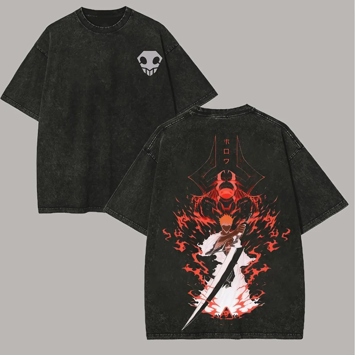 Men's Bleach Ichigo Figure Graphic Top, Vintage Distressed Cotton, Fitted Round Neck Casual Menswear, Cute