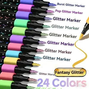 24/48 Dual-Ended Glitter Marker Pens, Art Markers, Quick-Dry Gel Ink, Fine Tip, Ideal for Scrapbooking, Card Making, Journaling, Artist Supplies