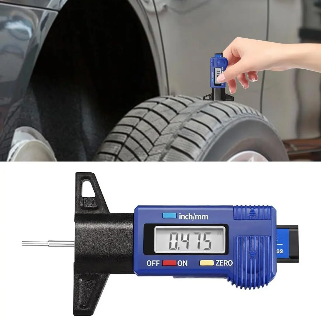 Digital LCD Tire Tread Depth Gauge, 0‑1 Inch (0‑25mm) Inch/MM Switchable Tread Depth Checker, Precision Measuring Tester Tool for Car, Motorcycle, Truck & SUV