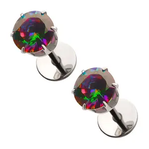 6.0 mm Mystic Topaz Prong ComfyEarrings – Hypoallergenic Flat-Backs for Sensitive Ears, 316L Surgical-Grade Stainless Steel