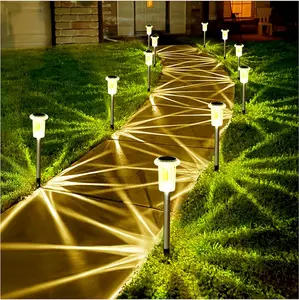 Solar Lights Outdoor 10 Pack Solar Pathway Lights Outdoor LED  Stainless Steel Driveway Lighting for Outdise, Yard, Walkway, Sidewalk, Garden, Lawn (Warm White)