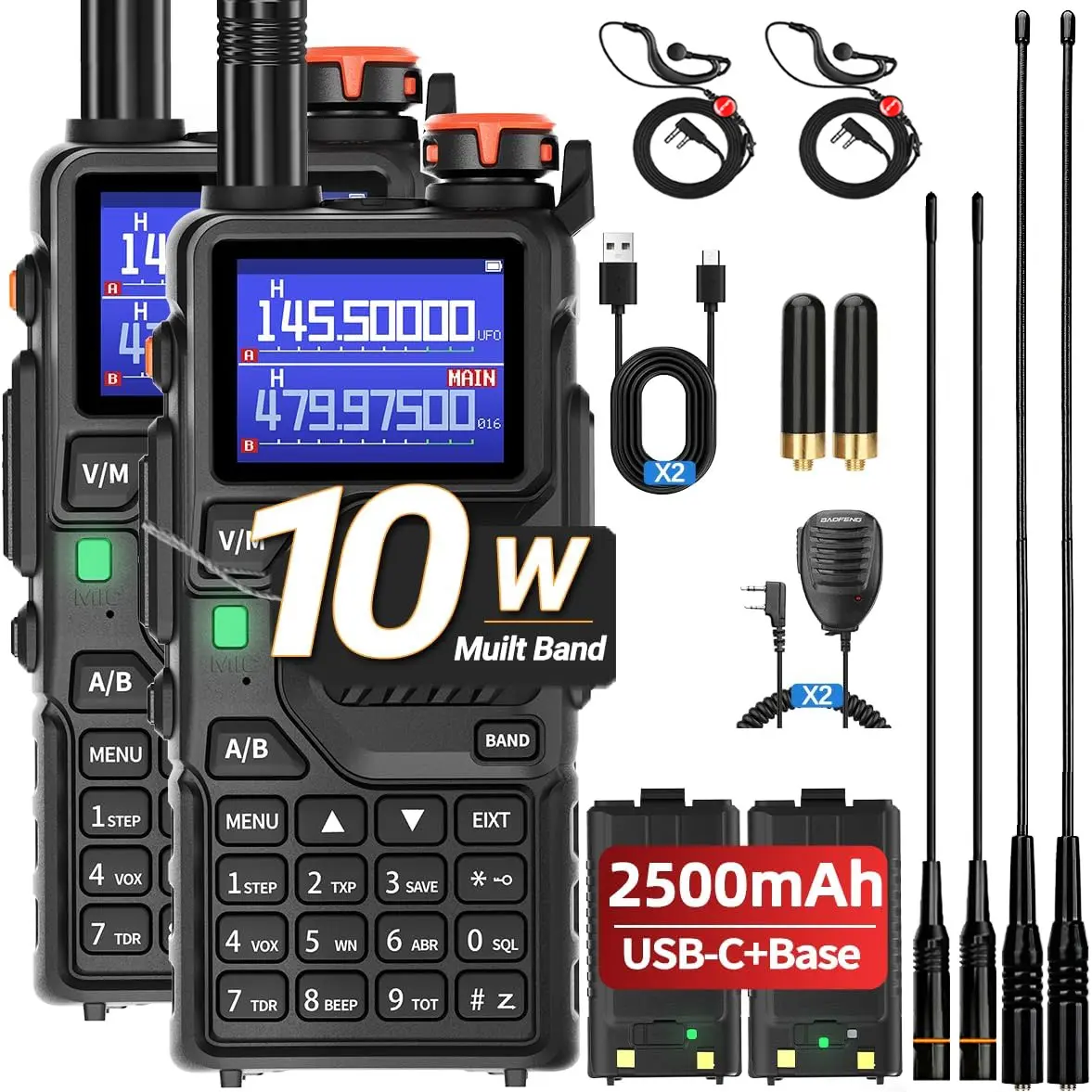 Baofeng K5plus Ham Radio Walkie Talkie, 10w Long Range Handheld Rechargeable, Adult Use, 5rm Noaa Weather Two-Way Radio, Type-C Charging, 2 Pack, Durable